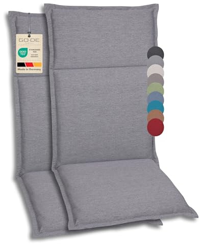 GO-DE Textil Bequeme und attraktive Polsterauflagen für Hochlehner-Gartenstühle (2er-Set, Uni Grau, Hochlehner)