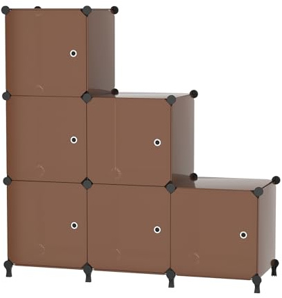 ATTDETJL Organizador 6 Cubos con Puertas - Estante Modular Apilable para Dormitorio, Armario, Salón o Debajo Escaleras, Fácil Montaje, Color Marrón ATTSL6007