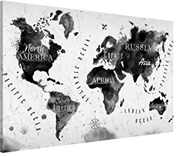 Magnettafel Pinnwand für Magnete Weltkarte Magnetboard - Magnetwand Made in Germany - Weltkarte Modern Notiztafel schwarz weiss Küche Flur Büro Visionboard WBMT_1722 (60x40cm)