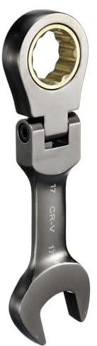 QUARKZMAN Llave Combinada de Trinquete con Cabeza Flexible 17mm Métrica 72 Dientes Acero CR-V Niquelado Llave de Trinquete de Cabeza Flexible para Tornillos Tuercas