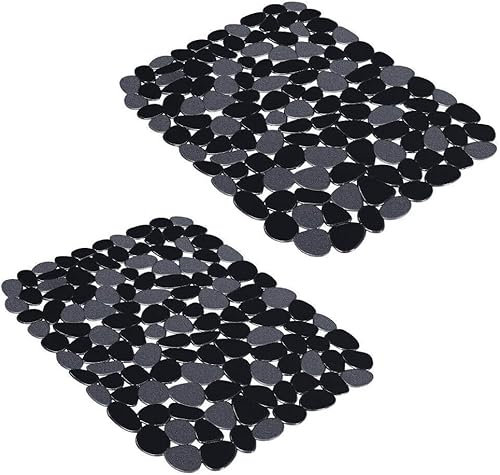 Tapis Evier Cuisine Lot de 2 Tapis Fond Evier Découpable 40x30cm Tapis Protege Evier Cuisine Tapis Égouttoir Évier en PVC Tapis D'évier en Forme de Galets pour Couverts Verrerie Légumes (Noir)