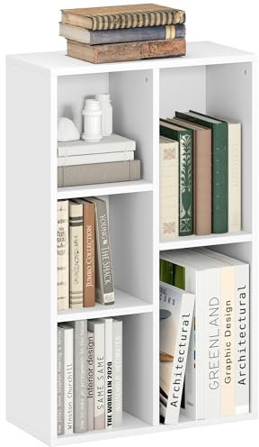 HOMCOM Bücherregal mit 5 Ebenen Standregal für Wohnzimmer, Büro Weiß | Regal, Aufbewahrungsregal, Würfelregal, für Schlafzimmer