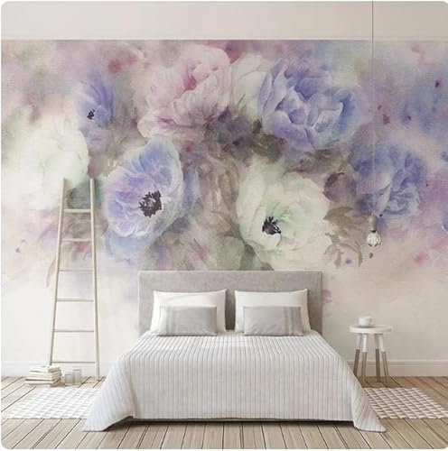 XLMING Fleur Cubique Violet Rose Blanc 3D Papier Peint Luxe Décoration Manger Adulte Intérieure Salon Canapé Chambre Fond TV Mur-430cm×300cm