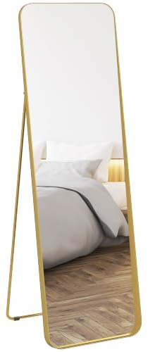 HOMCOM Ganzkörperspiegel 160 x 50 cm Standspiegel Bruchsichere Glas Gold | Mit Metallrahmen, Bruchsichere Glas, Wandspiegel zum Stehen, Anlehnen, Spiegel für Wohnzimmer, Schlafzimmer, Flur