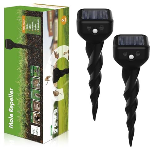 Shiptree Maulwurf Vertreiber, 2 Stück Wühlmausschreck Maulwurfschreck Solar für Vertreibung von Maulwürfen, Erdhörnchen, Wühlmäusen aus Gärten -Schwarz