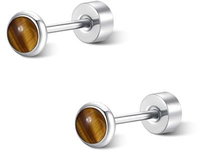 FACOKO Titanium Stud Earrings for Women Multi-Gemstone Set with Turquoise/Onyx/Tiger Eye & More Hypoallergenic Earrings