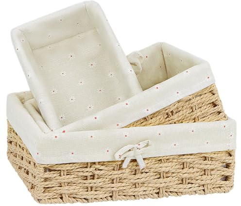 Niuny Korb Aufbewahrung Aufbewahrungskorb Geflochten Brötchenkorb 3Stk Geschenkkorb Klein Set Aufbewahrungsbox Rattan mit Innenfutter Deko Brotkorb Geflochten für Wohnzimmer Servieren Von Gebäck