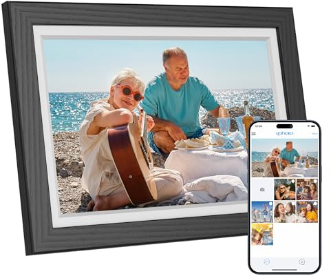 Dragon Touch Frameo - Cornice digitale WiFi da 10,1, con memoria da 32 GB, HD IPS touch screen, rotazione automatica, condivisione istantanea di foto/video, famiglia e amici, colore nero