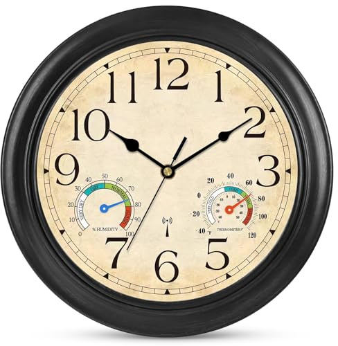 Ziprote Wanduhr Funk Funkuhr Wand Lautlos Retro Funkwanduhr 30cm Schwarz | Küchenuhren Geräuschlos Wanduhren mit Temperatur und Feuchtigkeitsanzeige Wohnzimmeruhr Ohne Tickgeräusche Groß Uhr