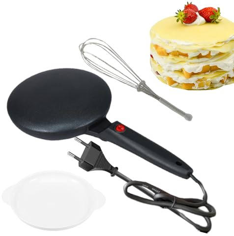 Pancake Maker - Parrilla Eléctrica 600W,20 cm con Bol Y Batidor De Huevos Sarten Antiadherente Control Automático Temperatura Constante Para Hogar Acampada Pícnic Restaurante