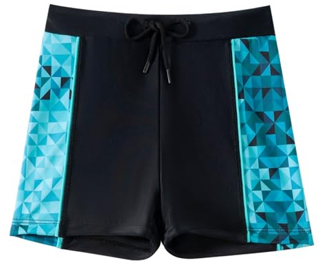 Keyck Badbyxor för pojkar, snabbtorkande badshorts, elastisk justerbar baddräkt för barn 7-14 år, Svart, 13-14 År