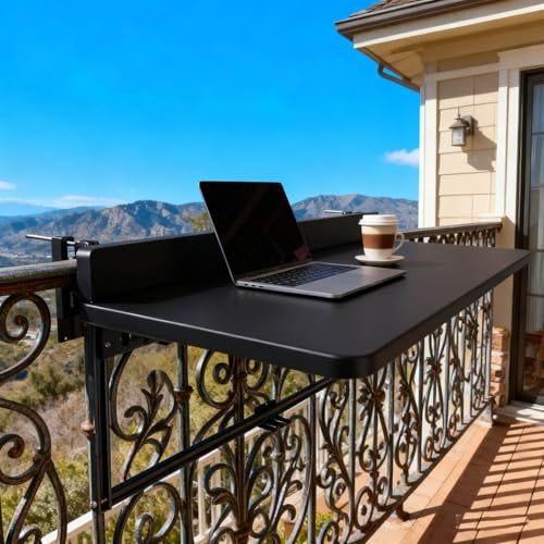 Bliajkswyr Tavolo Pieghevole da Balcone sospeso tavolo da ringhiera regolabile da parete Salvaspazio Appeso Patio Ringhiera Tavolino Tavolo da balcone interamente in lega di alluminio(Black,120x40cm)