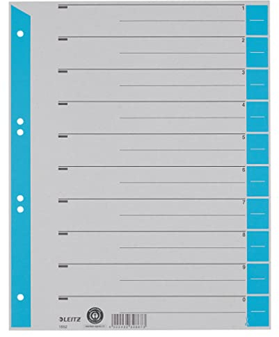 Leitz Register für A4, Deckblatt und 10 Trennblätter, Taben individuell zuschneidbar, 100 Stück, Überbreite, Grau/Blau, 100% Recyclingkarton, 16523030