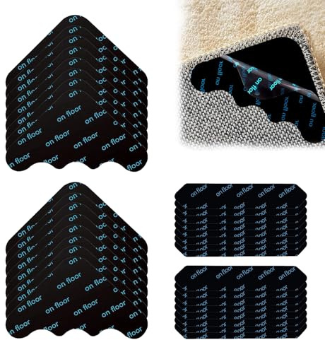 32 Pcs Teppich Antirutschunterlage, Teppichstopper Doppelseitiges Antirutschmatte, Antirutsch Pads Wiederverwendbare, Dreieck- & Streifen-Form (je 16) Teppich Klebepads, Teppichecken Fixieren