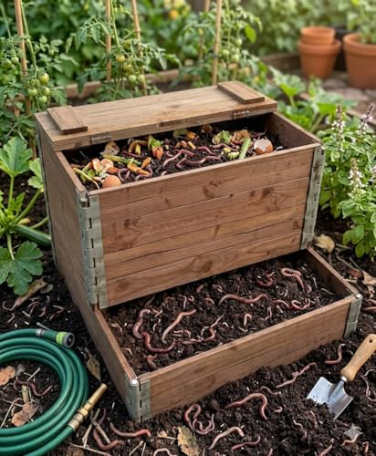 Composteur en Bois 300L en Sapin Classe 3 traité Marron avec Couvercle