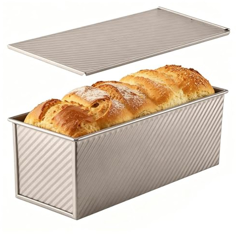 demaxiyad Teglia per Pane con Coperchio | Acciaio al Carbonio Ondulato Antiaderente per Cottura - Stampo per Pane in Cassetta con Coperchio - per Casa Cucina Sala da Pranzo Ristorante Panetteria e