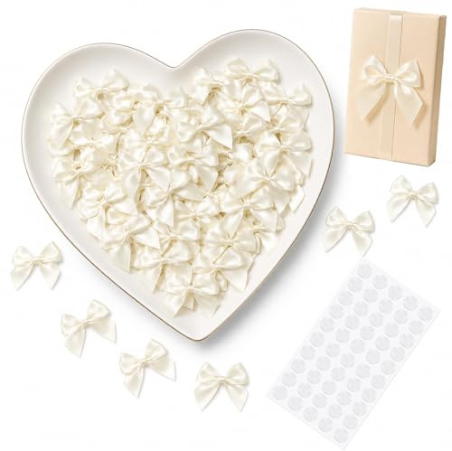 ZMaglorian Set da 40 fiocchi (6x6 cm) bianco panna – fiocchi in raso riutilizzabili per bomboniere, regali, matrimonio e DIY