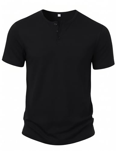 iClosam T Shirt Homme Henley Manches Courtes 95% Coton Casual,S-XXL | Col Henley 3 boutons, tissu coton doux, coupe regular confortable pour les tenues quotidiennes et décontractées