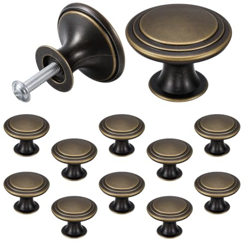 LXUEJIE 12 Stück Vintage Schrankknöpfe Möbelknöpfe Antikbronze Rund | Schubladenknopf Küchengriffe Runde Möbelgriffe 30 mm Antike Küchenschränke Schranktürknöpfe für Schrank Schublade