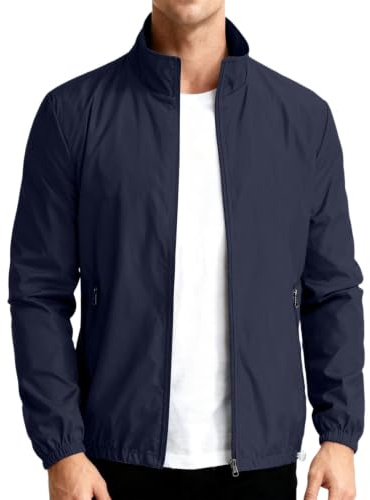Blouson Anti-UV Homme Col Montant sans Capuche Texture Froissée Poches Latérales à Zip Poignets Élastiques Tissu Léger Séchage Rapide Coupe Ample