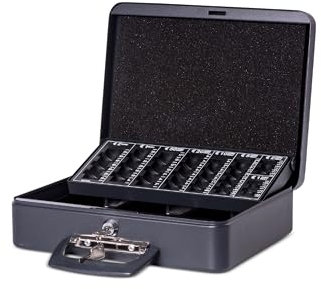 MAUL Geldkassette mit Münzzählbrett aus Stahl | 30 x 25,8 x 9 cm | Geldkassette abschließbar | Entnehmbares Scheinfach | Tragbare Kasse mit 2 Schlüsseln | Ideal als Registrierkasse | Schwarz