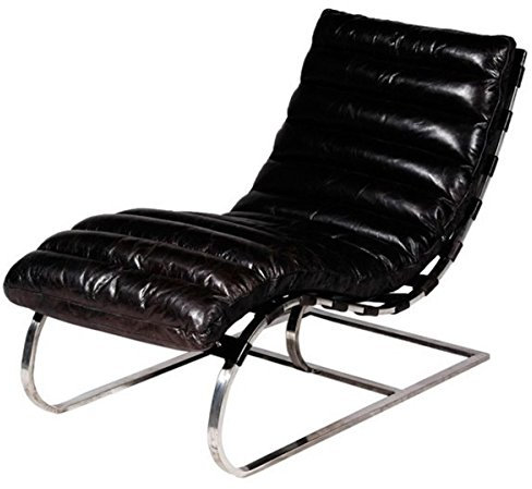 Casa Padrino Luxus Echtleder Vintage Lounge Relax Sessel Schwarz - Art Deco Armchair