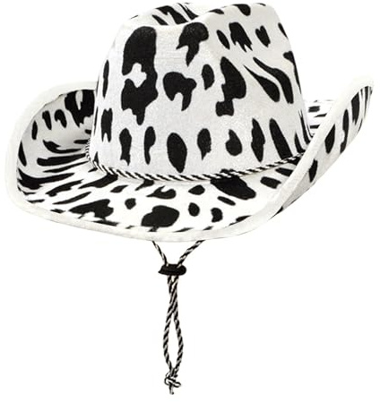 Beistle Cowboyhut mit Kuh-Druck, Einheitsgröße, Verstellbarer Kinnriemen, Western-Partyzubehör, Halloween-Kostüm, Dress Up, Cowgirl-Hut, Wild-West-Mottopartys, Tierdruckhüte