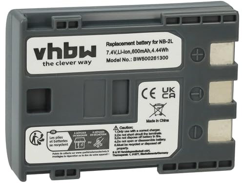 vhbw batteria compatibile con Canon Legria MVX20i, MVX25i, MVX350i, MVX30i, MVX250i, MVX300, MVX330i videocamera camcorder (600mAh, 7,2V, Li-Ion)