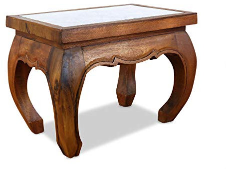 livasia Opiumtisch mit Schnitzerei, Couchtisch, Beistelltisch, Sofatisch, nachhaltig und handgefertigt, 58x38x41cm (Hellbraun)