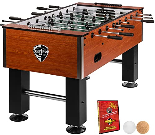 TUNIRO Tischkicker Basic/Pro, vormontiert, 4 Dekorvarianten, schadstoffgeprüft, inkl. DVD + Bälle, Kicker-Tisch Tischfussball