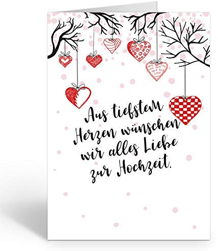 XXL Glückwunschkarte (A4) | zur Hochzeit | mit Umschlag | Hängende Herzen mit Text | edle und hochwertige Klappkarte | Große Design Karte zum Verschenken | Maxi Karte Überformat
