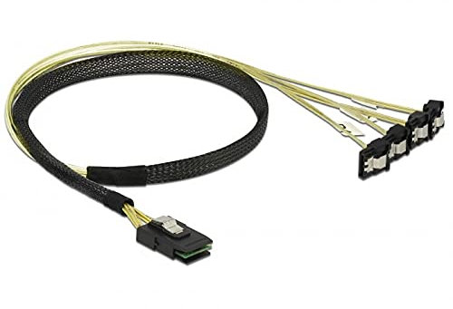 DeLOCK 85686 adaptador de cable 1 x Mini SAS SFF-8087 4 x SATA 7 pin Negro, Amarillo - Adaptador para cable (1 x Mini SAS SFF-8087, 4 x SATA 7 pin, 0,5 m, Negro, Amarillo)