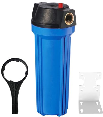 Geekpure 10 Standard Boîtier Bleu pour Filtre 2,5 x 10 -3/4 Femelle BSP Entrée/Sortie avec Clé de Décompression et Support