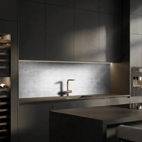 Dedeco Küchenrückwand mit Motiv: Beton V3, 220x60cm, Spritzschutz für Küchen, 5mm-PVC-Rückwand mit UV-Lack glänzend – fugenlos, hitzebeständig, leicht zu reinigen, ohne Bohren, Made in Germany