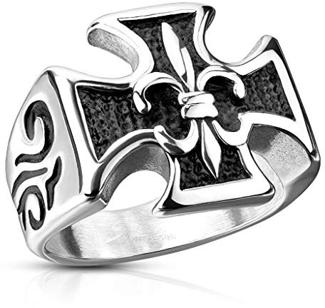 Paula & Fritz® Ring Herren massives Schwarzes Kreuz 316L Chirurgenstahl Größe 59 (18,8) - 72 (22,9) Männerring Soldatenring Gothic Siegelring Biker