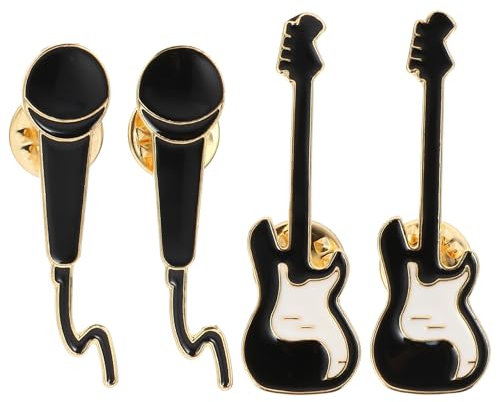 VALICLUD Gitarre Anstecker Pin Musik Brosche 4Pcs Musik Emaille Pin Abzeichen Gitarre Mikrofon Brustnadel Broschen für Kleidertasche Verwenden Gitarre Brosche Band Musikband