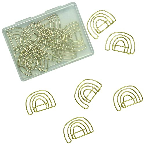 Papierdrachen 15 goldene Metall Büroklammern für Bullet Journals und Notizbücher - süße Papier Clips für Home Office und Uni - Motiv Regenbogen - Set 4
