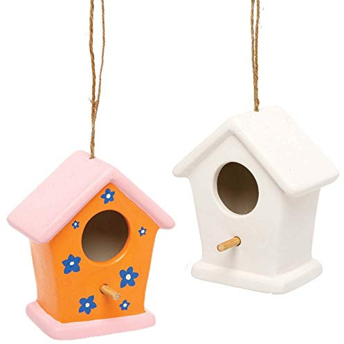 Baker Ross AX846 Bird Houses - Pack of 2, Design our own Ceramic Arts and Crafts Project for Kids
