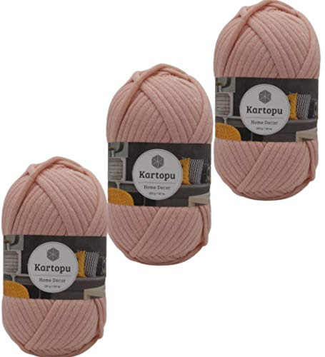 3x200gr Home Decor -weiches Textilgarn- gleichmäßige Einfärbung und Garnstärke- Häkelgarn für Kissenhüllen, Taschen, Häkeldecken- Jersey Garn in großer Farbauswahl (lachs 1873)