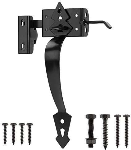 SANKINS Thumb Gate Latch Hardware for Wooden Fence Heavy Duty, Self Closing Door Latches with 8 Decorative Handle, Gate Lock Kit for Outdoor Garden, Pool, Metal Gate, Vinyl Fence, Steel, Black Finish