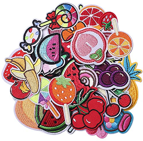 TACVEL 40 parches para planchar de frutas para ropa de niños, tema de frutas, bordado para coser en chaquetas, mochilas, gorras, pantalones vaqueros para decorar la ropa