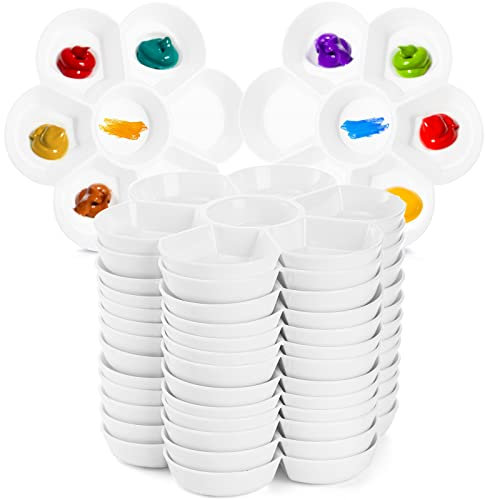 ZENFUN 15er-Pack Farbschalenpaletten mit 7 Vertiefungen, Weiße Kunststoff Farbmischschale Aquarell Malschale für Ölkunst, Gouache, Maler, Leicht zu Reinigen