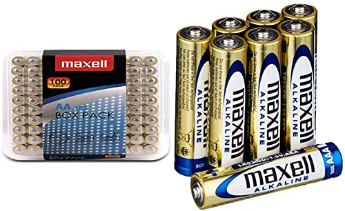 Maxell - Confezione da 100 batterie alcaline LR6 tipo AA & LR03 - Batterie alcaline ministilo AAA, pacco scorta da 32