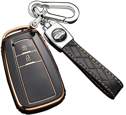 ontto Autoschlüssel Hülle Cover Passt für Toyota CHR C-HR Prado Prius Camry Corolla RAV4 2017-2019?Zubeh?r Schlüsselbox Schlüsselhülle Schlüsselanhänger Schlüssel Schutz Etui 2 Tasten-Schwarz