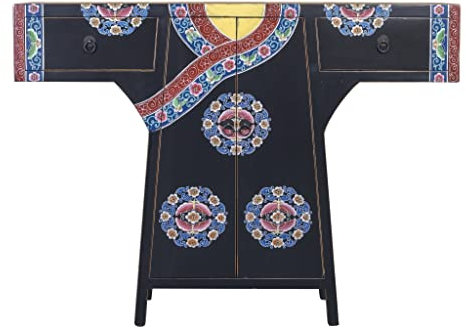 Fine Asianliving Chinesischer Kimono Schrank Handbemalt Schwarz B120xT35xH87cm China Chinesischer Schrank Chinesischer Hochzeitsschrank Orientalische Möbel Asiatische