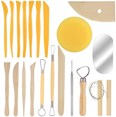 20 Stück Töpferwerkzeug Set, ModellierWerkzeug Set DIY Grabstichel Kit Töpfer Polymer Clay Sculpting Ton Tools Holz Keramik Ton Werkzeuge Set für Modellbau Schnitzarbeiten Kerzenherstellung