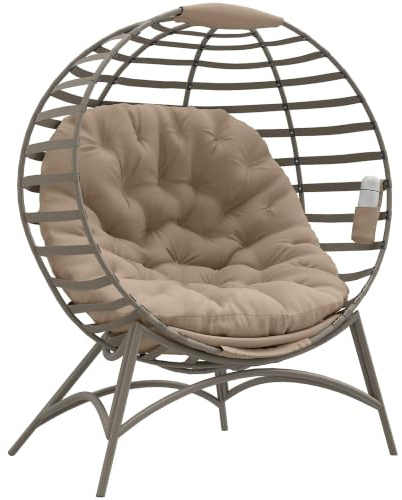 Outsunny Egg Chair with Soft Cushion, Outdoor Lounge Chair, Brown