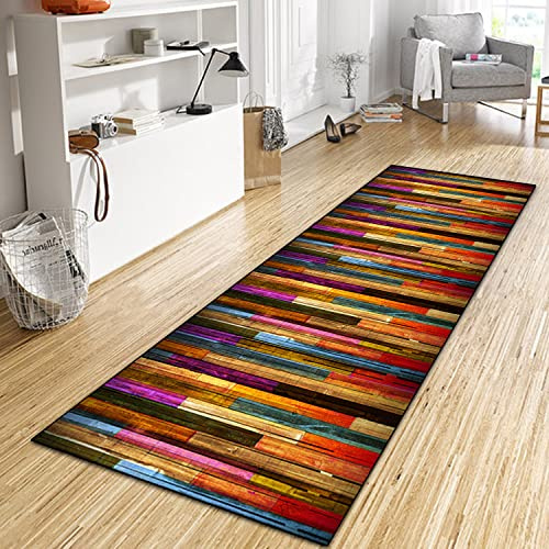WTHYGB Teppich Läufer Flur 60x200 cm, rutschfest Waschbar Dauerhaft Moderne Lang Polyester Küchenläufer Flurläufer, 6 MM Dickem Teppichläufer für Korridor, Schlafzimmer, Wohnzimmer Rot-Gelb-Schwarz