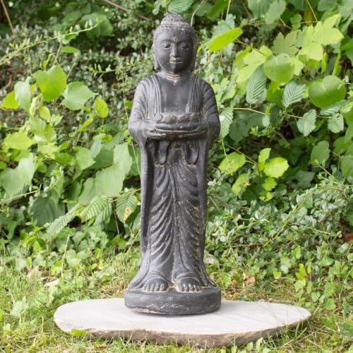 Oriental Galerie Buddha Figur stehend Kerzen Skulptur Stein Lavasand Bali Buddha Gott Garten Deko Teelichthalter 50 cm
