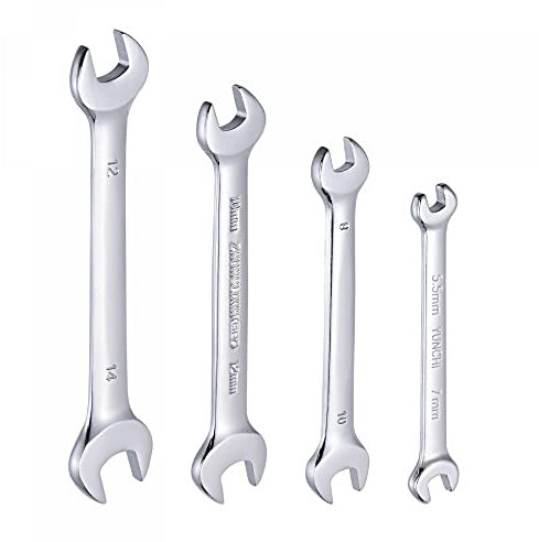 sourcing map Ensemble clés à fourche doubles, 5,5-14mm Métrique CR-V Acier avec Roulement Pochette, 4Pcs